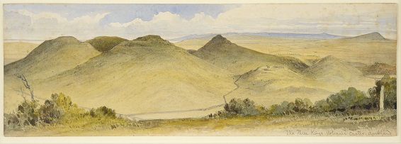 Painting: circa 1875, John Kinder, The Three Kings, Volcanic Crater, Auckland
